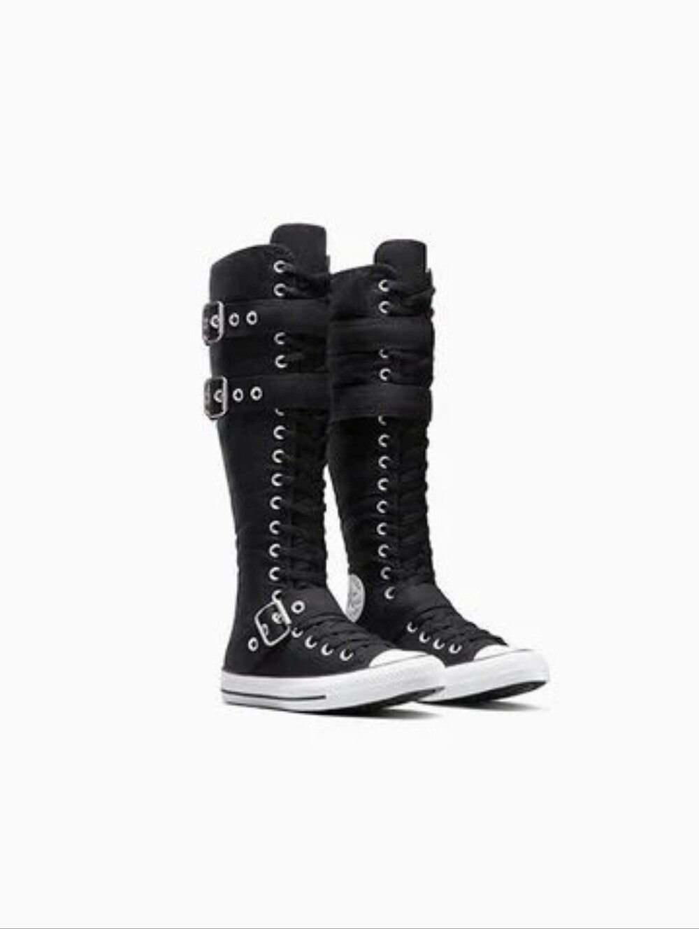 Converse Black Knee-High Lace-Up Buckle Boots Size 6